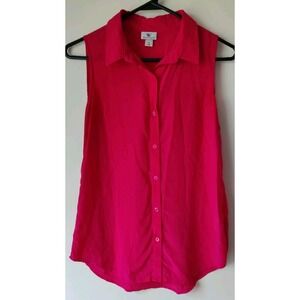 Worthington Women's Sleeveless Button Up Blouse 100% Silk‎ Hot Pink Size Small